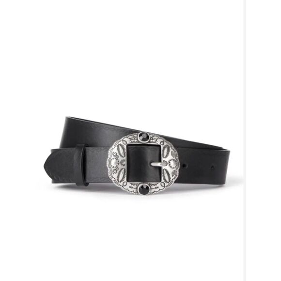 The Kooples Paris Onyx Black Western Leather Belt Silver Conch Buckle main image 9